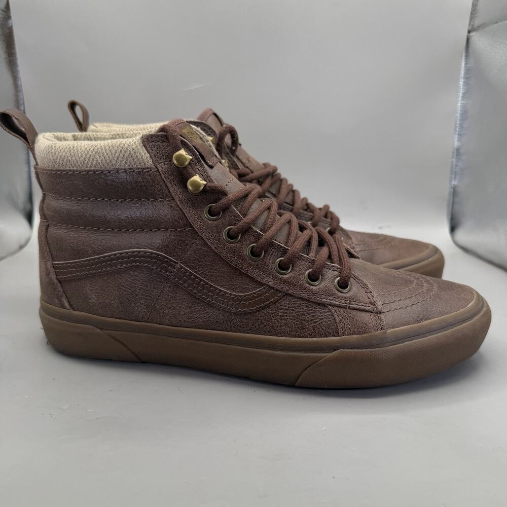 Vans Sk8-Hi MTE Herringbone Brown Leather Shoes Mens Size 9.5 Winter Sneakers